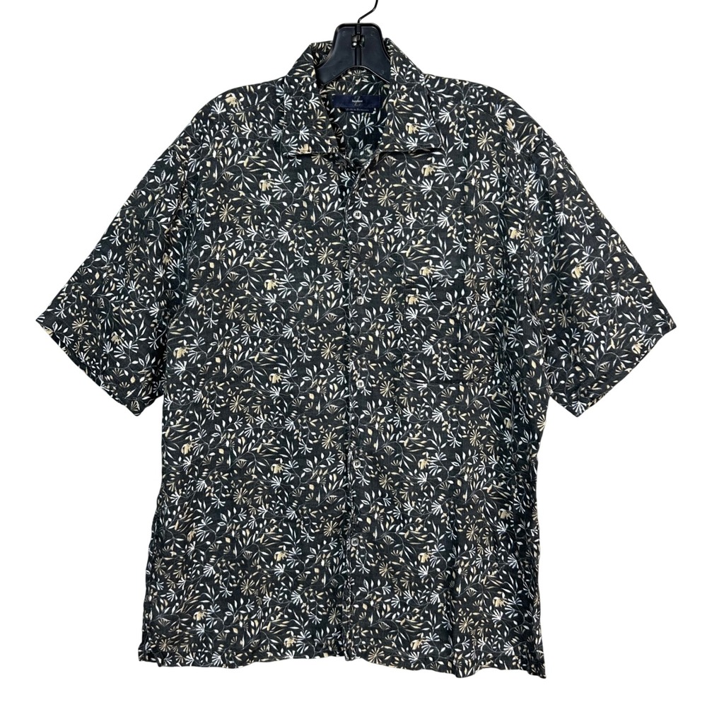 Zegna Sport Shirt Mens Medium Linen Short Sleeve Floral Button Up Camp Summer
